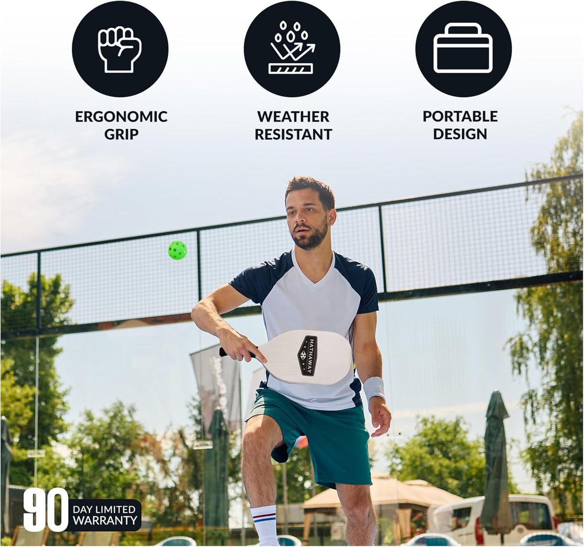 Deluxe Pickleball Set with Net - Laminated Wood Pickleball Paddles Set of 4, Black Boundary Line, 4 Pickleball Balls, Carrying Bag, & Portable Pickleball Net for Driveway, Court, & More