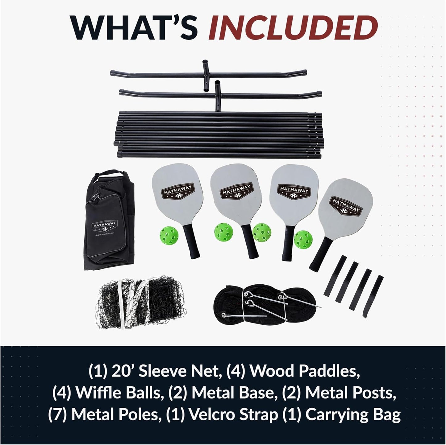 Deluxe Pickleball Set with Net - Laminated Wood Pickleball Paddles Set of 4, Black Boundary Line, 4 Pickleball Balls, Carrying Bag, & Portable Pickleball Net for Driveway, Court, & More