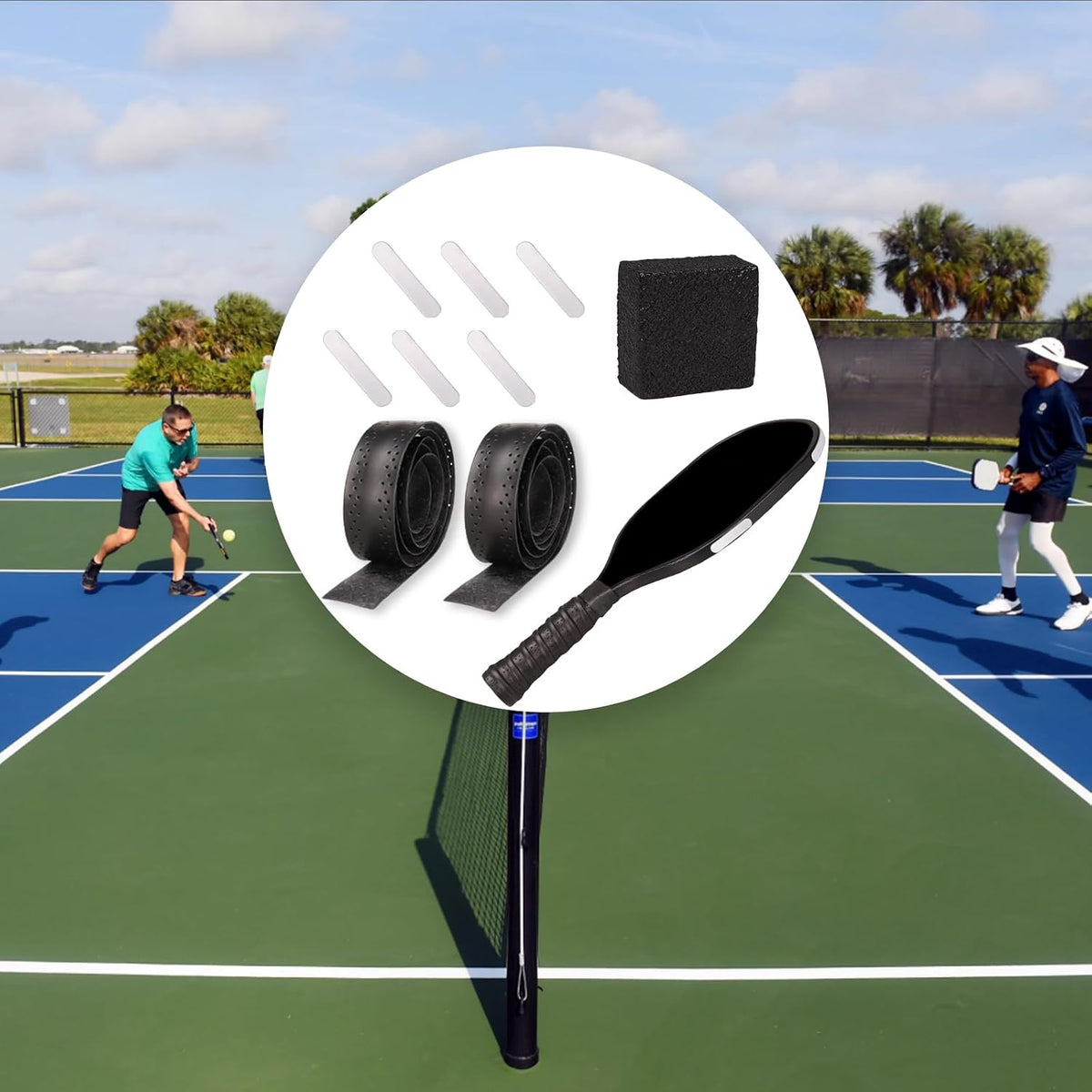 9Pcs Pickleball Racket Accessories Kit, Include 2 Pickleball Paddle Grip Tape, 6 White Pickleball Lead Tape, Black Pickleball Paddle Cleaner and Eraser, Pickle Ball Sport Accessories