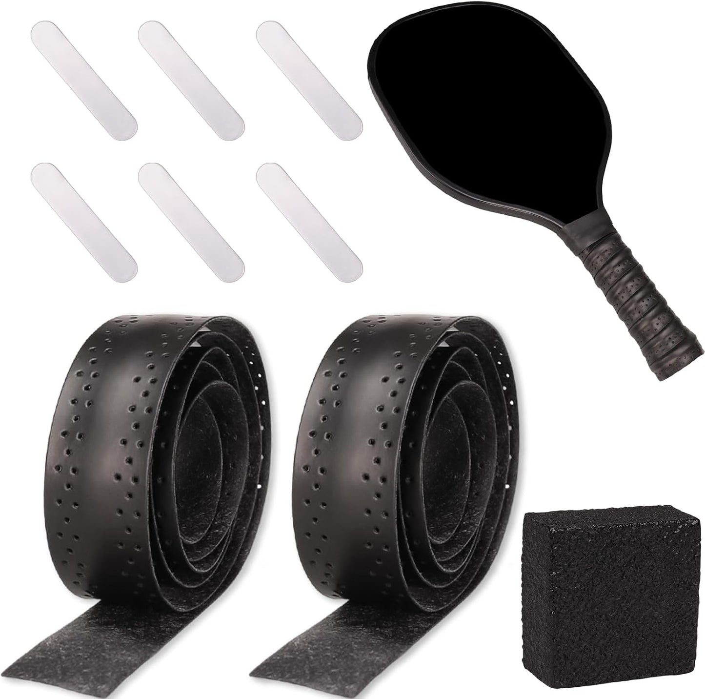 9Pcs Pickleball Racket Accessories Kit, Include 2 Pickleball Paddle Grip Tape, 6 White Pickleball Lead Tape, Black Pickleball Paddle Cleaner and Eraser, Pickle Ball Sport Accessories