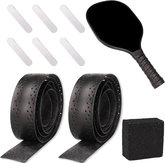 9Pcs Pickleball Racket Accessories Kit, Include 2 Pickleball Paddle Grip Tape, 6 White Pickleball Lead Tape, Black Pickleball Paddle Cleaner and Eraser, Pickle Ball Sport Accessories