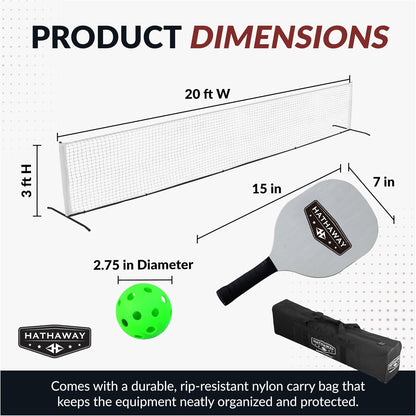 Deluxe Pickleball Set with Net - Laminated Wood Pickleball Paddles Set of 4, Black Boundary Line, 4 Pickleball Balls, Carrying Bag, & Portable Pickleball Net for Driveway, Court, & More